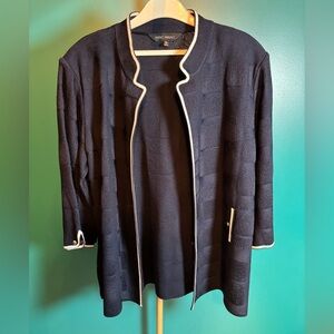Ming Wang Black Blazer Navy Blue with White Trim Elegant Design